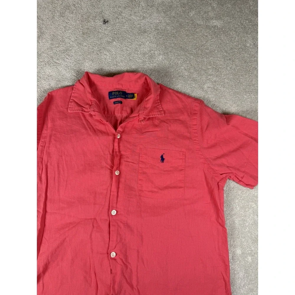 Polo Ralph Lauren Classic Fit Linen Blend Button Shirt Pockets Men's M Coral